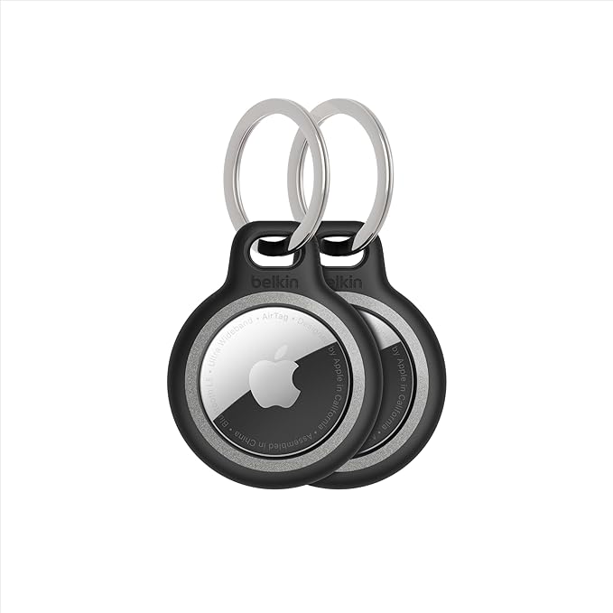 Belkin Apple AirTag Reflective Secure Holder w/Key Ring - AirTag Keychain - AirTag Holder - AirTag Keychain Accessories - Reflective & Scratch Resistant AirTag Case w/Raised Edges - 2-Pack Black