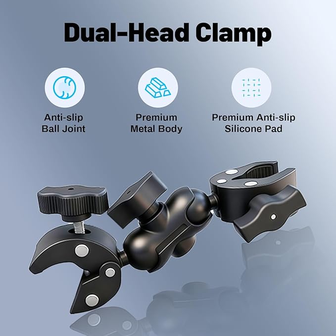 Wokyo Double Super Clamp Camera Mount 12" with Aluminum Magic Arm 360° Ballhead Camera Mount for Studio Light Stand Boom Stand Reflector Cross Bars Tripod Monitor Desk Bike Photography Reflector Flag