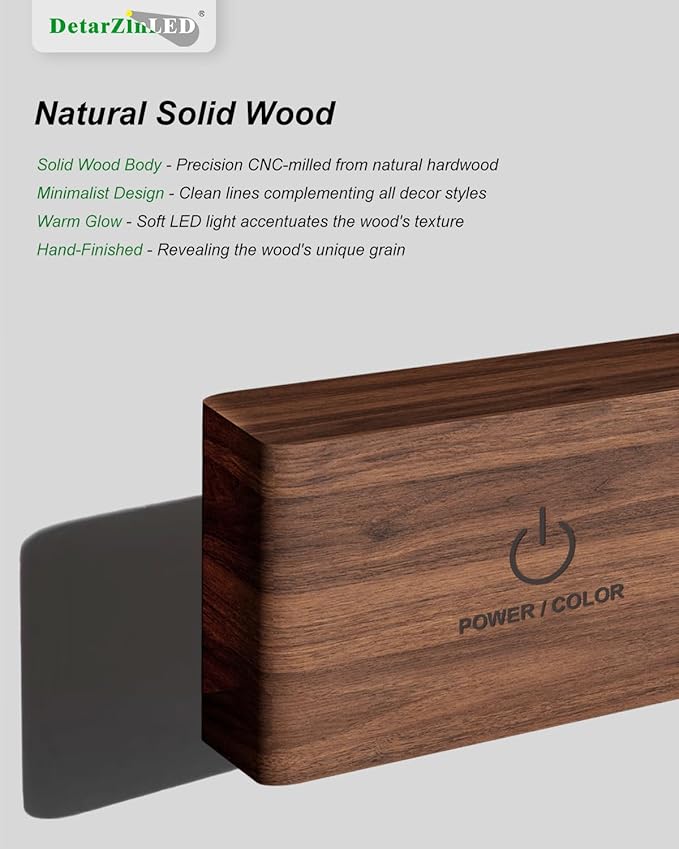 Rechargeable Wood Wall Sconce with Remote & Touch, 5200mAh Battery Operated Wall Lights 3 Color Temperatures & RGB. Magnetic, Stick-On, Dimmable Wall Reading Lamp for Bedroom, Living Room, Picture