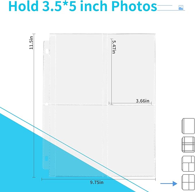 Fabmaker 30 Pack Photo Sleeves for 3 Ring Binder - (3.5x5, for 240 Photos), Archival Photo Page Protectors 3.5x5, Clear Plastic Photo Album Refill Pages Photo Pockets, Postcard Sleeves, Seed Binders