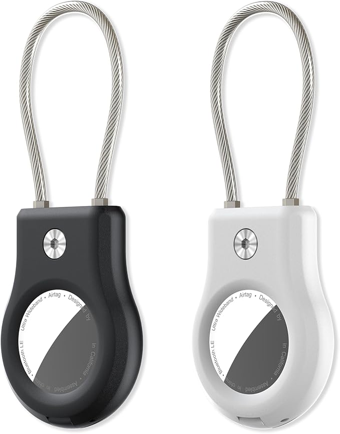 SCALLOP for Airtag (1st & 2nd Gen) Keychain Holder 2 Pack, Air Tag Lock Case Holders with Wire Cable, Sturdy Protection Airtag Key Chain, Compatible Apple Airtag for Key Ring,Keys, Luggage