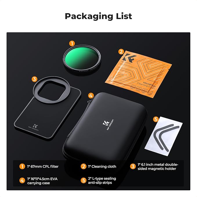 K&F CONCEPT 6.1 inch Magnetic Lens Filter Mount Adapter with 67mm CPL Filter for iPhone, Compatible with 17/16/15/14/13/12, 16/15/14/13/12 Pro