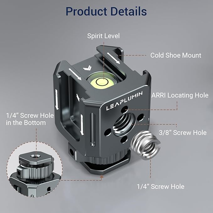 Triple Cold Shoe Mounts Adapter, 3/8'' Screw Hole to 1/4'' Screw Hole, Aluminum Alloy Hot Shoe Extension Bracke for DSLR Camera Flash Light, Monitor, Microphone-Gray