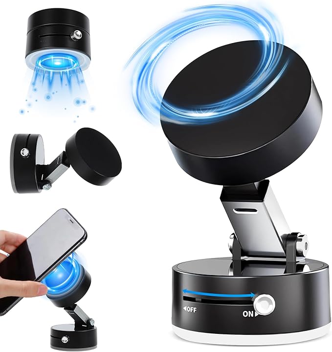Vacuum Magnetic Phone Holder Suction Phone Mount,Magnetic Suction Cup Car Phone Mount,Double-Sided Magnetic Cell Phone Holder for All Smooth Surface (Black)