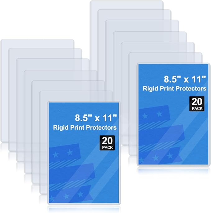 Rainmae 20 Pack 8.5" x 11" Rigid Print Protectors, Clear Waterproof Hard Plastic Page Sheet Protectors, Paper Sleeves Photo Sleeves Document Holder Birth Certificate Protector