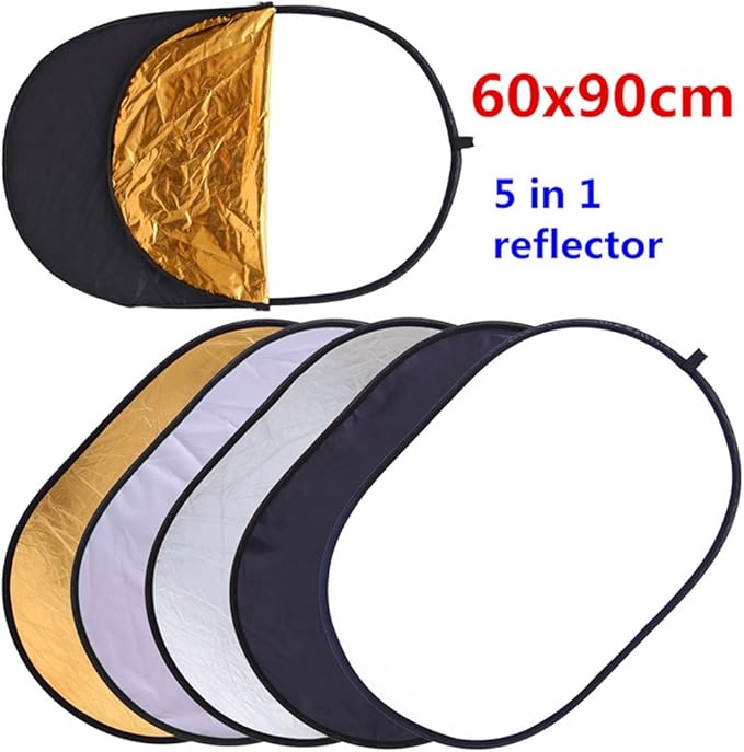 TRUMAGINE Collapsible 5-in-1 Oval Reflector Diffusers for Photography 23"x35"/60x90cm Multi-Disc Reflectors with Carrying Case for Photo Studio Shooting- Translucent, Gold, Silver, Black and White