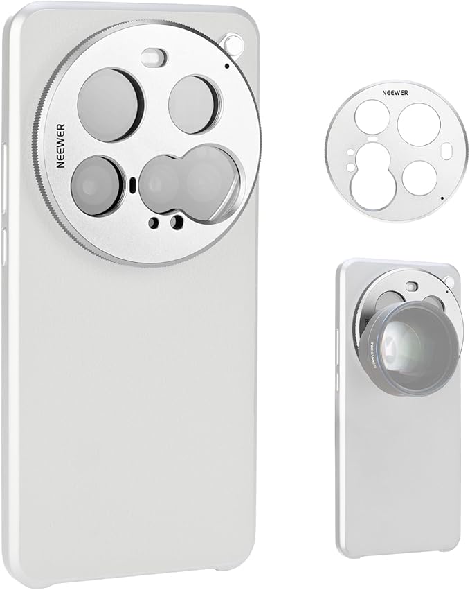 NEEWER 15 Ultra Lens Backplate, Aluminum Alloy 17mm Thread Phone Lens Adapter Holder for Main & Telephoto Cameras, Compatible with Xiaomi 15 Ultra Original Phone Case, PA111 (Silver)