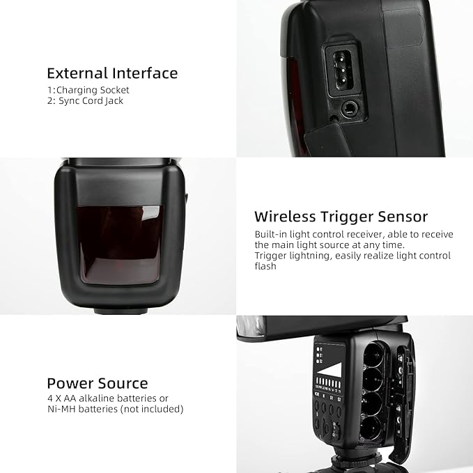PHOTOOLEX Camera Flash for Canon Nikon Sony Panasonic Olympus Fujifilm Pentax Sigma Minolta Leica and Other SLR Digital and Digital Cameras with Single Contact Hot Shoe