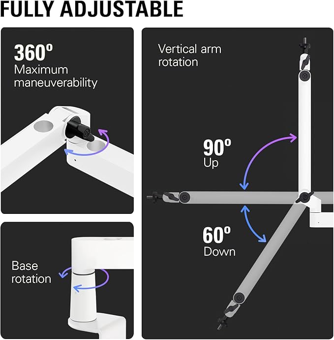 Elgato Wave Mic Arm LP White - Premium Low Profile Microphone Arm with Cable Management, Desk Clamp, Versatile Mounting and Fully Adjustable, perfect for Podcast, Streaming, Gaming, Home Office