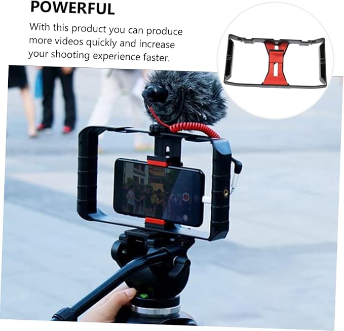 NUOBESTY Smartphone Radio Rig Phone Holder for Filmmaking Handheld Grip Stand for Video Recording Compatible Sturdy Black and Red Design