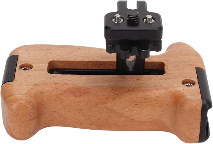 Camera Cage Handle Grip Wood Top Handle with Cold Shoe Mount and 1/4 Inch Screw Holes, Aluminum Alloy Durable Lightweight - Ergonomic Comfortable Grip for DSLR and Smartphone