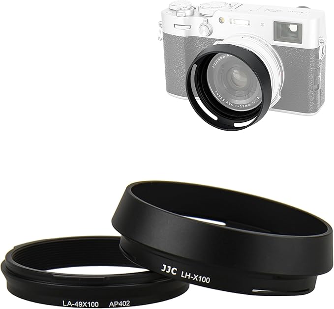 JJC Metal Lens Hood Shade Protector with 49mm Filter Adapter Ring for Fujifilm X100VI X100V X100F X100T X100S X100 X70 Replaces Fujifilm LH-X100 Lens Hood & AR-X100 Filter Adapter Ring/Black