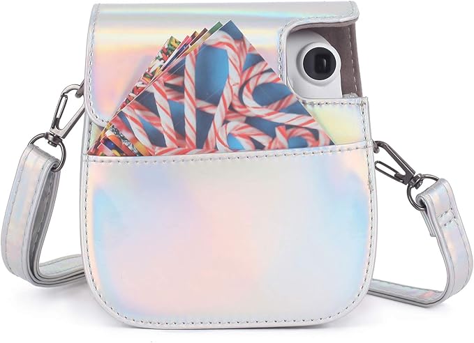 Phetium Instant mini 12 Camera Protective Case Compatible with Instax Mini 12 11,PU Leather Bag with Pocket and Adjustable Shoulder Strap (Magic Silver)