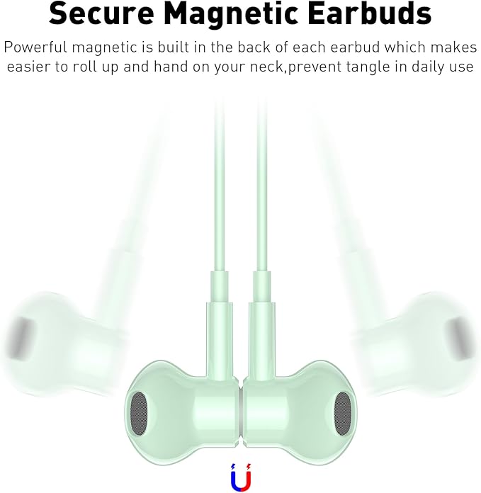 USB C Headphones Wired Type C Earphones for Samsung/Galaxy S26 S25 S24 Plus S23 S22 S21 S20 Note 20 Ultra DAC Magnetic Corded Earbuds for iPhone 15 16 16e 17 Air for Apple/Android Ear Buds Mint