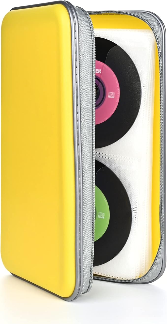 UENTIP 96 Capacity CD Case,Portable DVD Hard Plastic Case Holder CD Organizer Wallet Protective DVD Storage (96, Yellow)