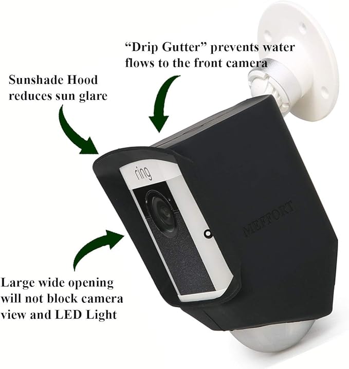 Silicone Skin Case Cover Compatible with Ring Spotlight Cam Battery or Solar (1st Generation), Offer Sun Glare UV Weather Protection & Disguise Spot Light Security Camera - Black