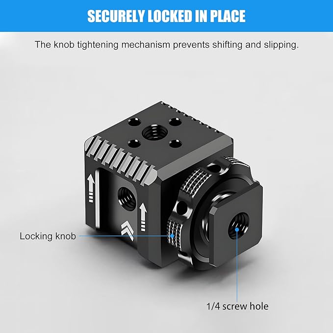 3 Port Cold Shoe Mount Adapter with 1/4"-20 Thread for Camera Cage Flash LED Monitor Microphone, Aluminum Camera Triple Cold Shoe Extension Hot Shoe Mount Adapter Compatible with DSLR/SLR Camera