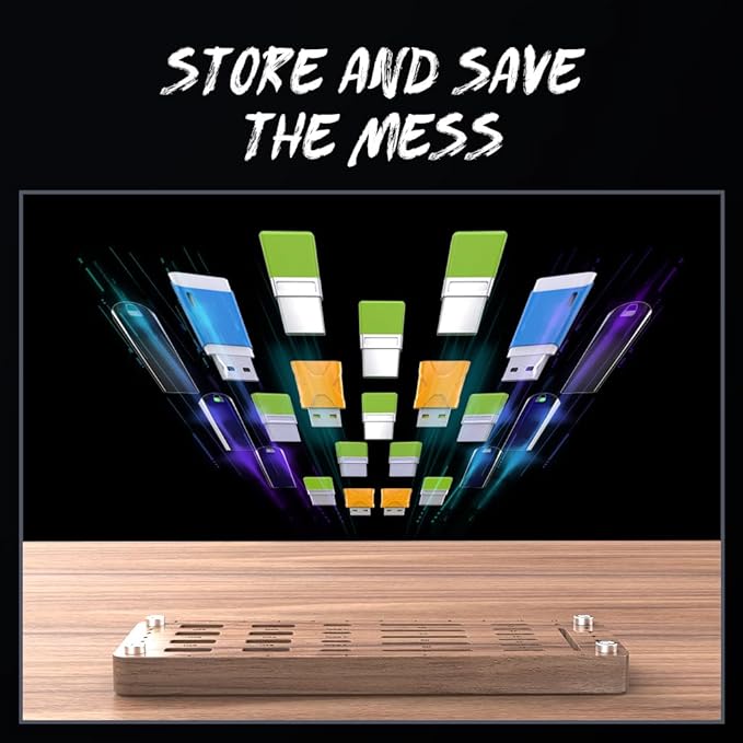 FEIFANZHE 25 Slot Wooden Memory Card Case Box and USB Drive Stand - SD Card Holder, Micro SD Case, Mobile Card Taking Needle - FSNH01M