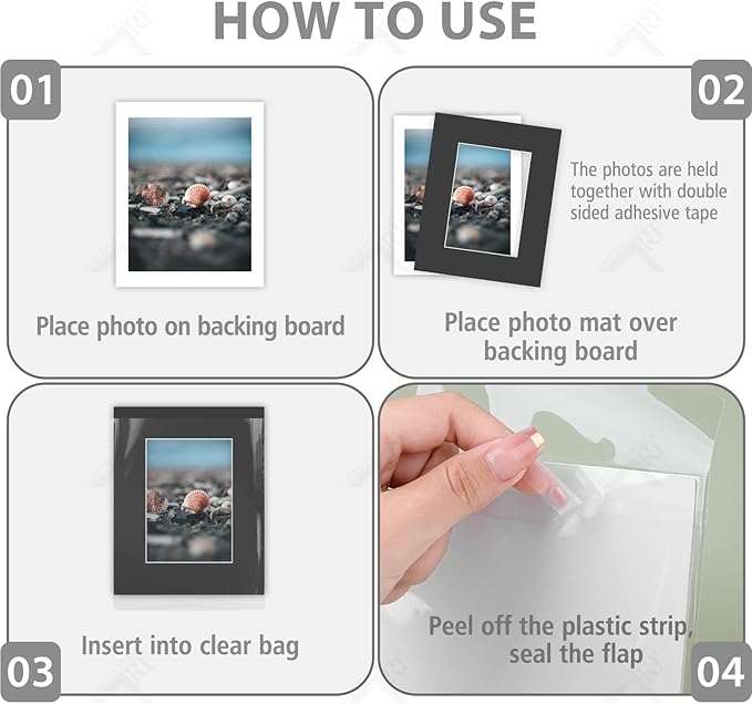 Golden State Art, Acid Free, Pack of 5, 8x10 Black Picture Mats Mattes with White Core Bevel Cut for 5x7 Picture & Backing & Bags