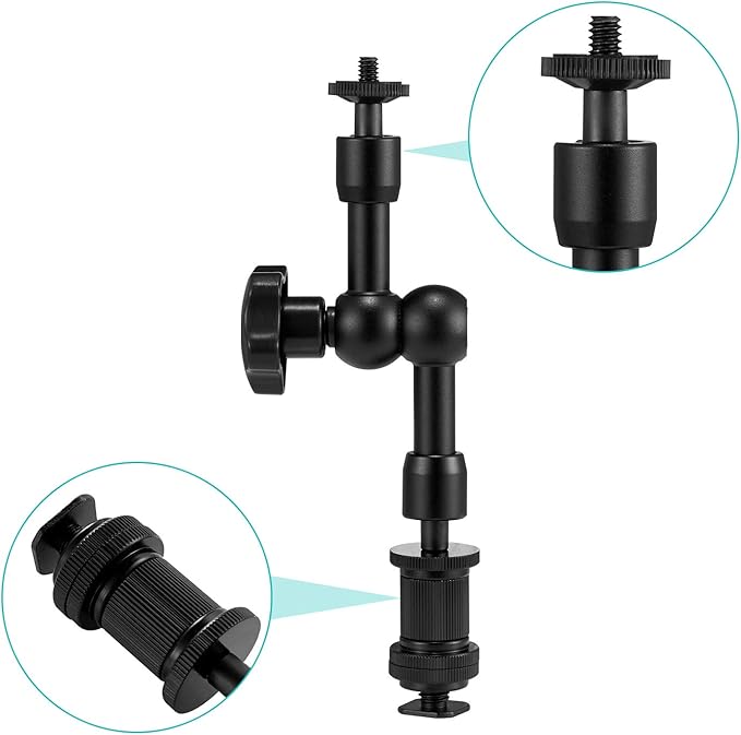 WANBY 7 Inch Articulating Magic Friction Arm & Large Adjustable Super Clamp Pliers Clip with 1/4" and 3/8" Thread for DSLR Camera Rig, LCD Monitor, LED Flash Lights (7'Arm & Clip)