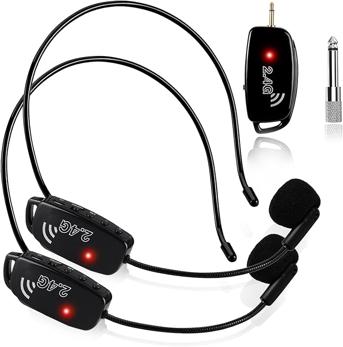 Wireless Microphone Headset Systems Cordless: 2.4G Wireless Professional Mics for 2 People - Head Mic and Handheld Mic 2 in 1 - for PA System,Voice Amplifier, Fitness Trainer, Teacher, Singer