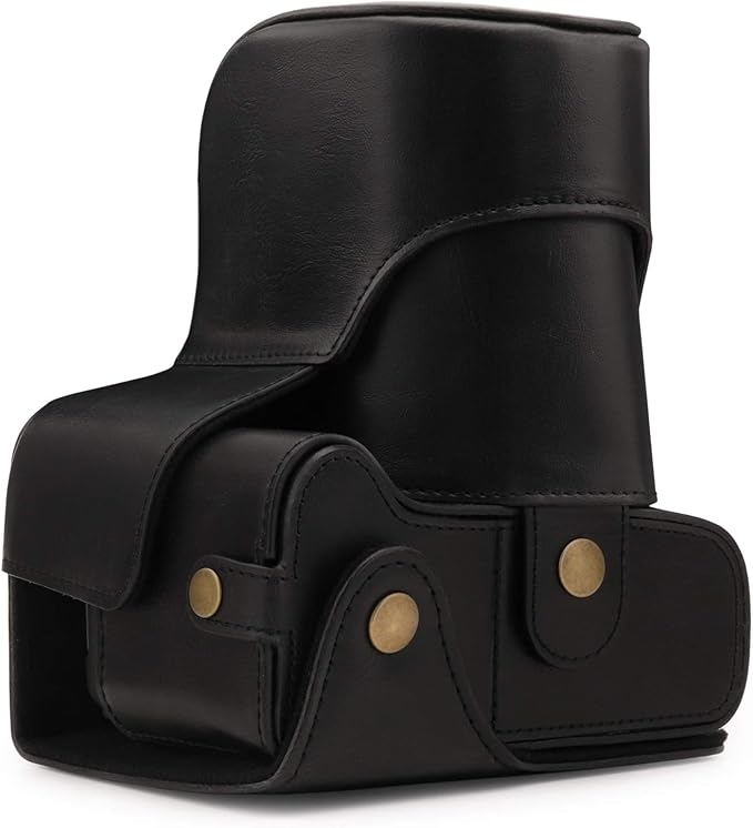 MegaGear MG1607 Ever Ready Leather Camera Case compatible with Canon EOS Rebel T7 (18-55mm), 2000D (18-55mm) - Black