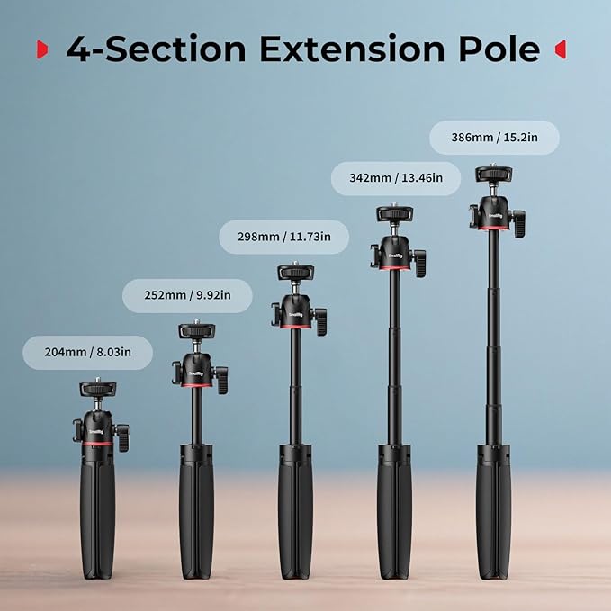 SMALLRIG Small Camera Tripod, Extendable Selfie Stick, 8" Mini Handheld Tripod in Carabiner Shape with Mantis Hook, 360° Ball Head, Cold Shoe Mount, 1/4"-20 Screw for DSLR, Action Camera, Phone - 5285