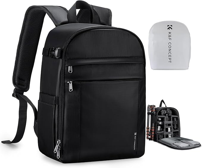 K&F CONCEPT Camera Bag Backpack, Professional DSLR/SLR/Mirrorless Camera Backpack, Photography Camera Case with Tripod Holder & Rain Cover Compatible with Canon/Sony/Nikon/FUJIFILM