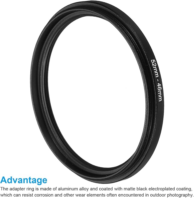 PATIKIL 52mm-46mm Metal Step Down Ring, Camera Lens Filter Adapter Ring Aluminum Filter Adapter Ring for Camera Lenses Hood, Black