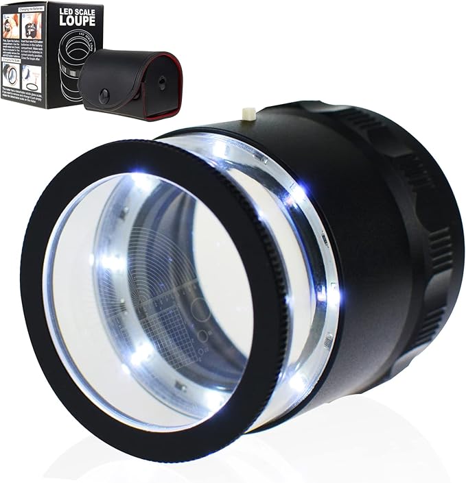 10x Magnification 8 LED Light Glass Scale Chart Jewelers Eye Loupe Magnifier 25mm Field of View