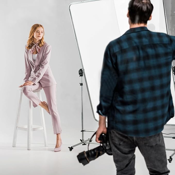 Photography Light Diffuser 79x59inch with Translucent, High-grade black cloth, 360° Rotatable Frame and 7-10 Feet Height Adjustable Support Stand with four Casters for Photo Video Shooting