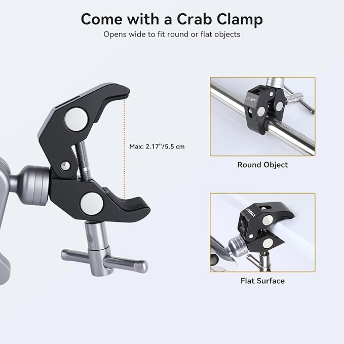UTEBIT 22" Magic Arm w Clamp Mount, Desk Camera Mount Articulating Friction Boom w Arm 1/4" Thread Adapter, Overhead Desk Phone Mount for Video Light Webcam Microphone Action Camera Content Creators