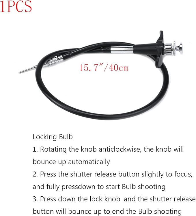 Pastlla 15.7"(40cm) Threaded Release Cable Vibration-Free Black Shutter Release Cable Shutter Release Cable with Bulb-Lock Mechanical Shutter Release Cable