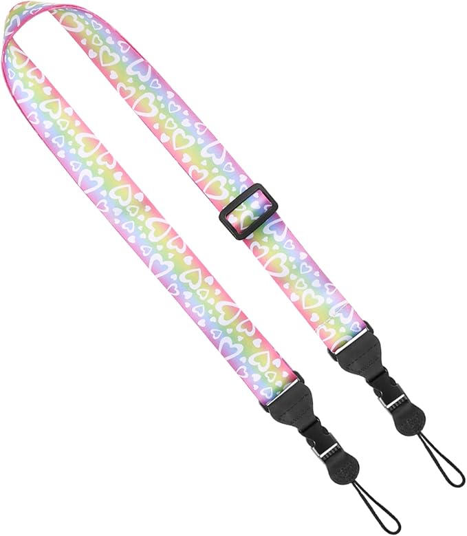 Adjustable Shoulder Strap, Nylon Camera Strap, Comfortable Neck Strap for iPad, Cellphone Tablet, Camera, Laptop, Binocular, Luggage Bag (Rainbow Heart Universal Lanyard)