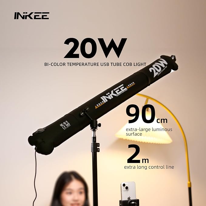 INKEE 20W Handheld LED Tube Light 35.5''/90cm, Bi-Color TPU Inflatable Video Light,2700K-6500K CRI95+, Photography Light Easy to Power with Type-C,for Studio Photography Video Recording, GC20