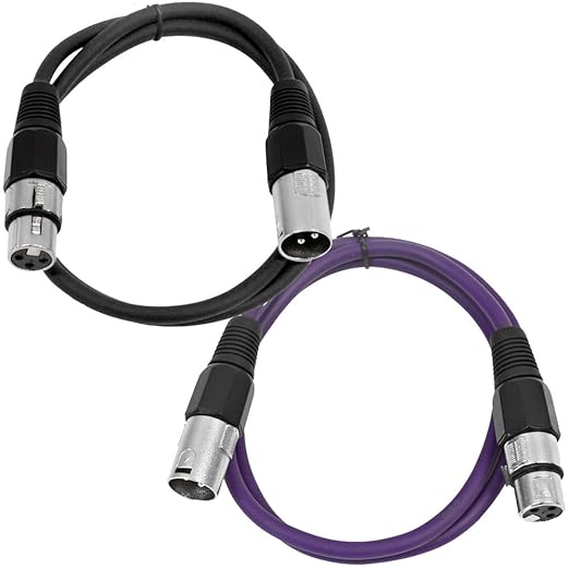 Seismic Audio SAXLX-2-BlackPurple 2 Foot XLR to XLR Microphone or Patch Cables -1 Black and 1 Purple