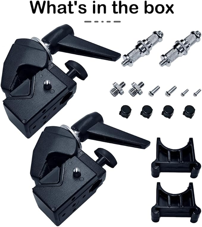 Super Clamp for Round Pipe Flat Surface,for Photography Studio Camera and Video Lighting Mounting,Multi-Function Studio Clip Mount with 1/4" 3/8" Male Stud Spigot(2 x Super Clamp)