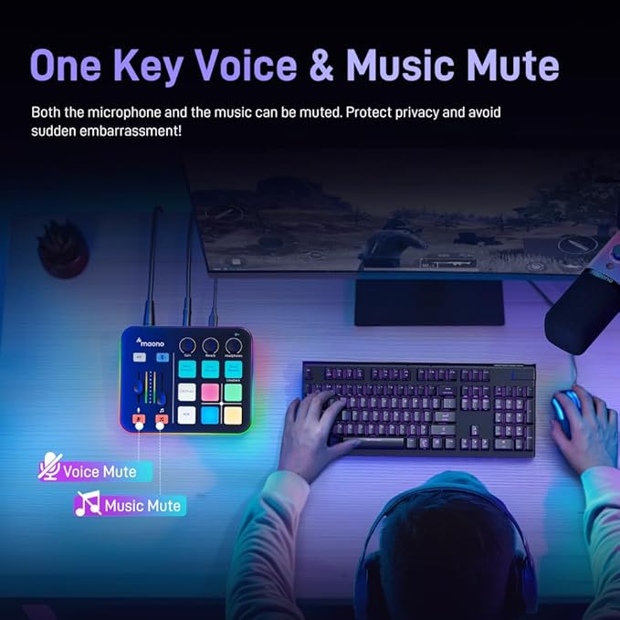 MAONO Gaming Audio Mixer, Audio Interface with Pro-preamp, RGB, Bluetooth, 48V Phantom Power for Live Streaming, Podcasting, Content Create, Gaming MaonoCaster G1 NEO (Not for USB Mic)
