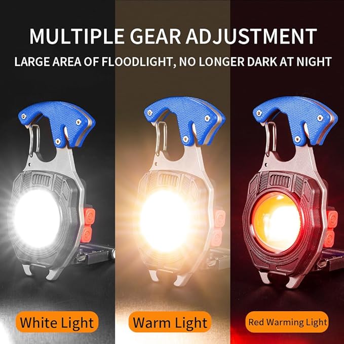 BY-J COB Keychain Work Light Keychain Flashlights, 7 Lighting Modes, 1600 Lumens, Rechargeable COB Work Light with Electric Lighter, Seat Belt Cutter, Screwdriver, Whistle