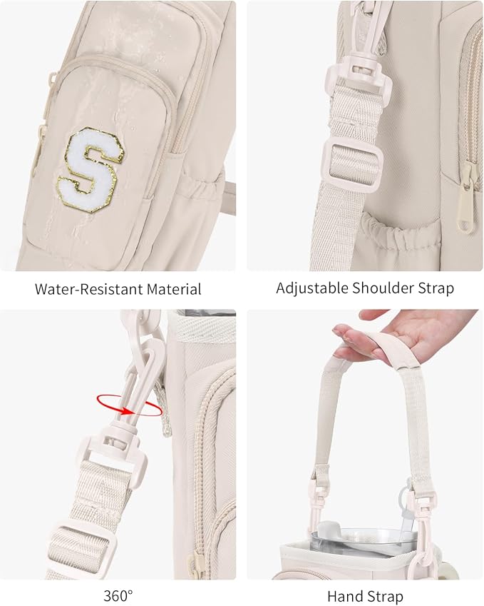 sportsnew Birthday Gifts for Women Personalized Initial Water Bottle Holder with Strap fits most 40oz Tumbler with Handle Water Bottle Carrier Bag with Phone Pocket & Straw Topper Tumbler Accessories