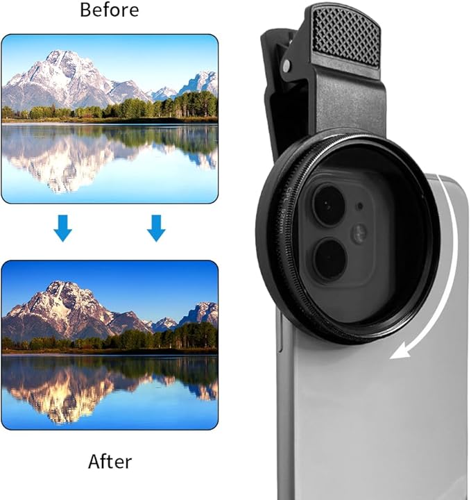 EMVANV 52mm 3 in 1 Phone Lens Filter Kit, CPL + Macro + Star Lenses, Universal Clip-on Cellphone Lens, Black, Optical Glass