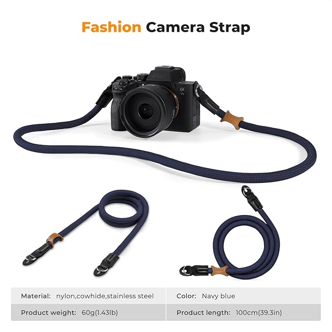 K&F CONCEPT Camera Neck Strap,100cm Nylon Rope Camera Shoulder Strap with O-ring for DSLR Camera