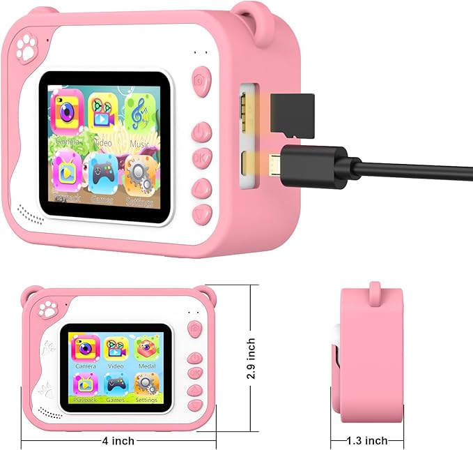 Kids Camera Instant Print, Dinosaur Kids Digital Toddler Camera,1080P with 32G SD Card, Kids Toy Birthday Gifts Portable Toy for 3-12 Year Old Girls Boys (Pink)
