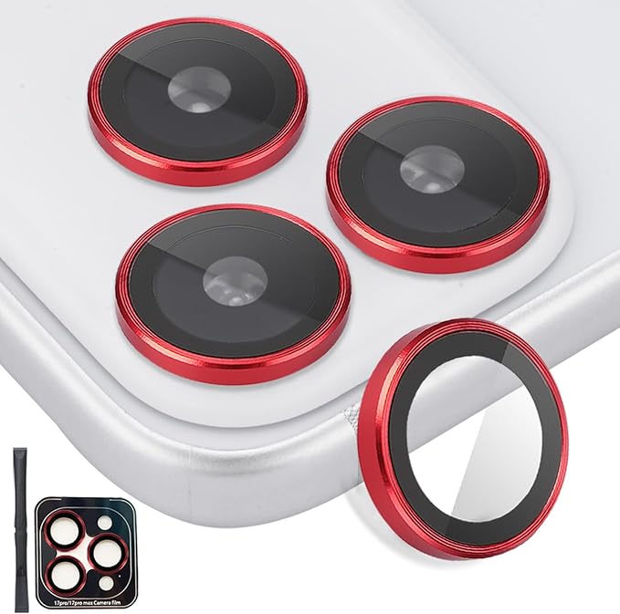 Camera Lens Protector for iPhone 17 Pro/17 Pro Max, Aluminum Alloy Tempered Glass Lens Protector with Installation Frame Fits for iPhone 17 Pro/17 Pro Max (Red)