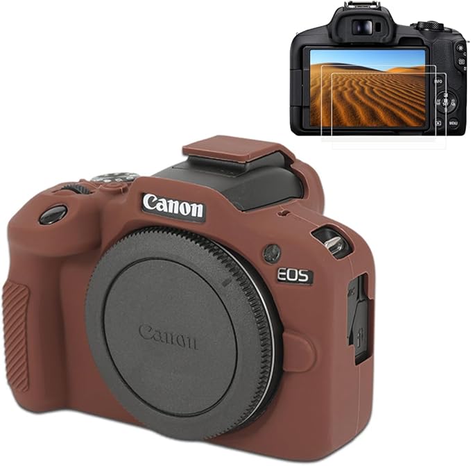 Pocoukate Case for Canon EOS R100 Camera, Soft Silicone Protective Cover Skin with EOS R100 Screen Protector Accessories for EOS R100 Mirrorless Camera Silicone Case - Coffee