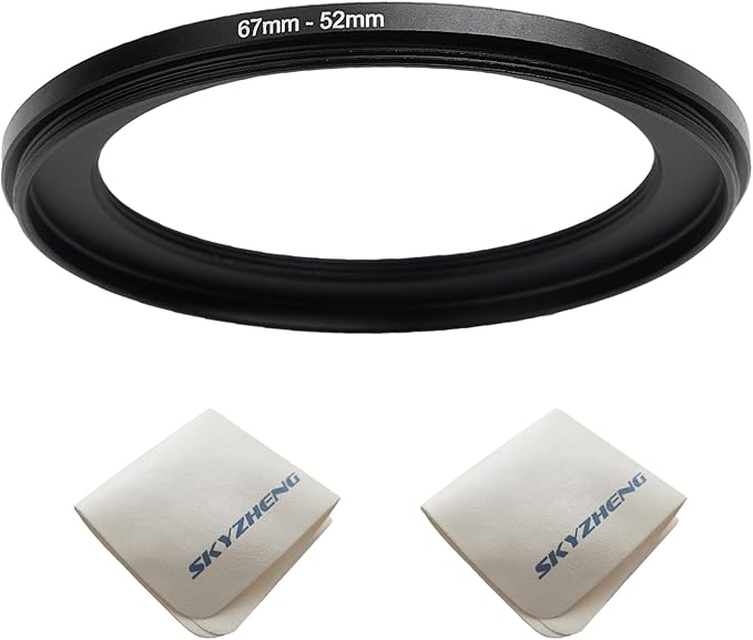 62mm Lens to 52mm Camera Lens Adapter 62mm to 52mm Step Down Ring Adapter Ring for All Brands of UV ND CPL, Comes with 2 Packs of high-end Lens Wiping Cloth (62mm-52mm)