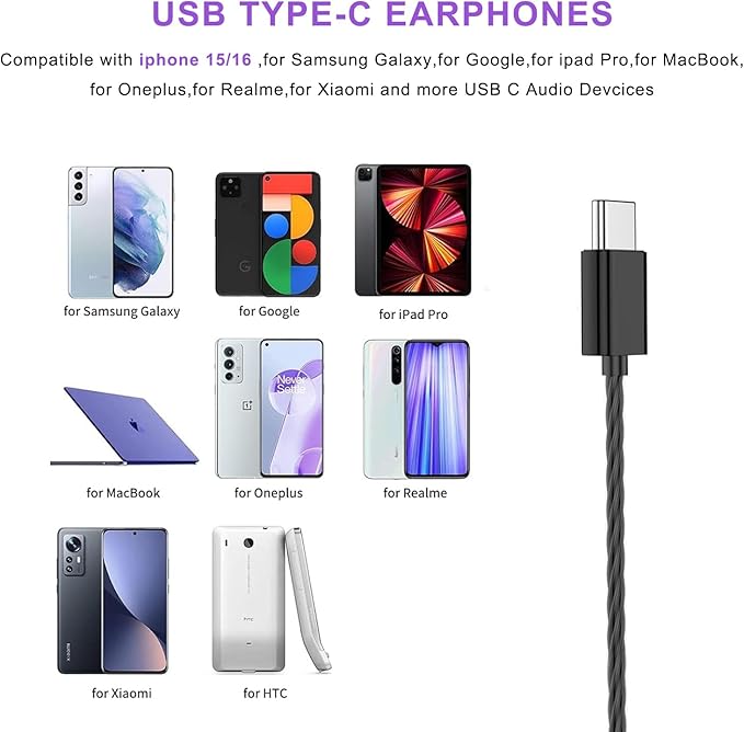 3Pack of USB C Headphones for iPhone 17 16 15 Pro Max,Type C Wired Earbuds Magnetic Bass Noise Canceling in-Ear Earphones with Microphone for iPad 10 Pixel 9 8 for Galaxy S25 Ultra S24 S23 A16 A56