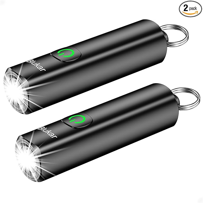 Blukar 2 Pack Rechargeable EDC Flashlight, 360L Mini Keychain Flash Light with 3 Lighting Modes, Memory Function, Waterproof, Compact and Portable Pocket Light for Everyday Carry, Emergency,Camping