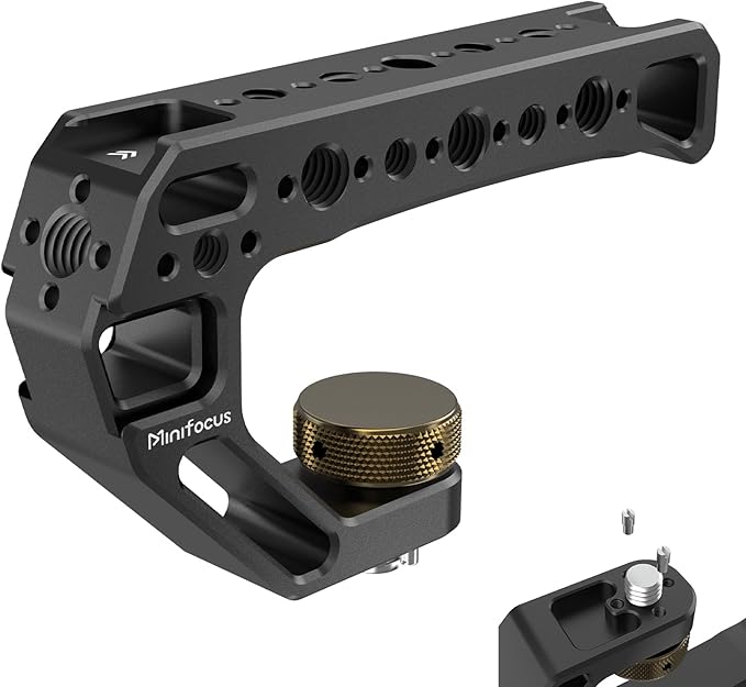 Camera Top Handle with 3/8"-16 Locating Pins for ARRI Grip for Camera Cage, Universal Top Handgrip with 5 Cold Shoe Adapters, Ergonomic Design, 1/4" and 3/8" Threads with Microphone/LED Light/Monitor