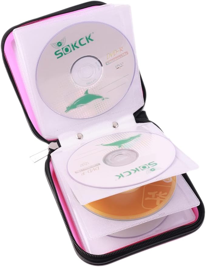 CD DVD Wallet, 32 Capacity Heavy Duty, DVD CD Case Holder for Car,Portable DVD/VCD Storage Disk, Hard Shell Sturdy case, Car CD Disk Holder,Booklet, Blu-ray Wallet (32 Capacity,Peach)
